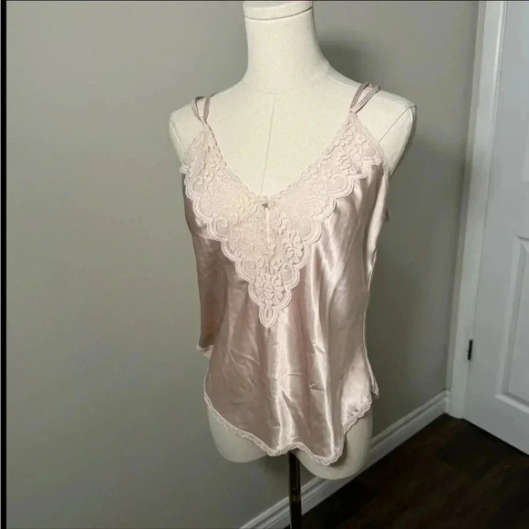 Vintage cottagecore Fairycore pink satin cami tank top 36/M - Picture 4 of 6